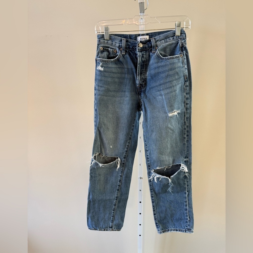 Pistola Distressed Straight Leg medium wash Jeans Sz 25  Denim